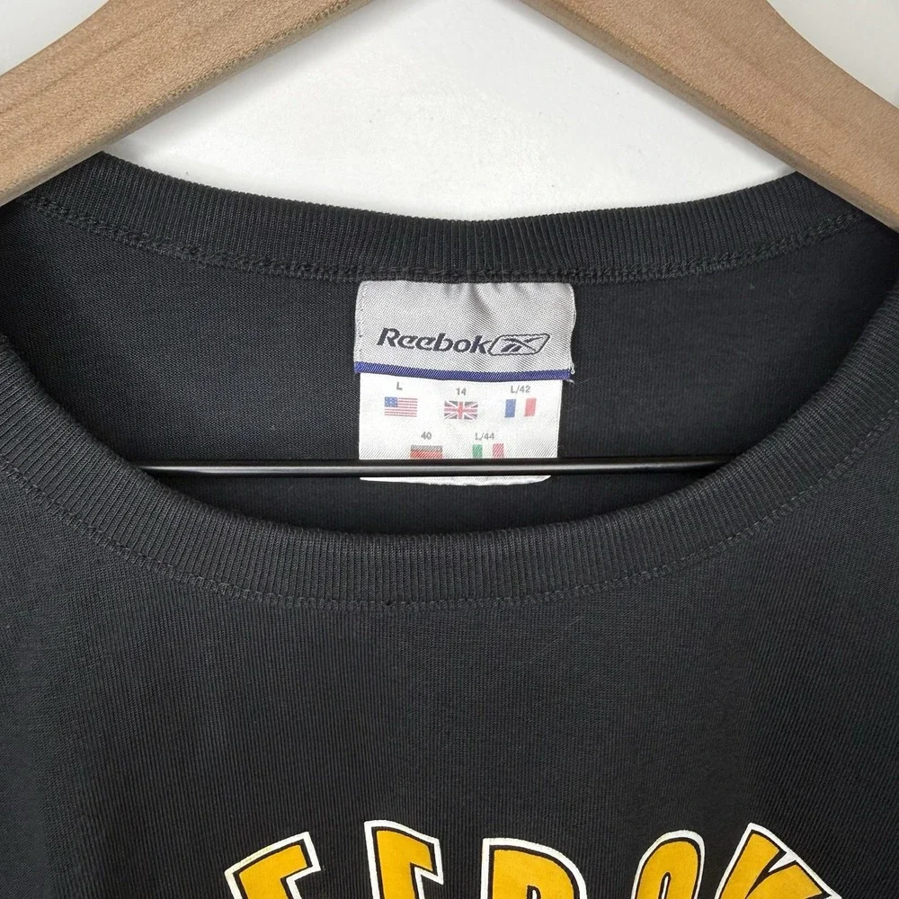VTG Reebok Long Sleeve T Shirt Youth Size Large Yellow Black 100% Cotton 90's